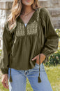 Western Embroidered Bubble Sleeve Blouse