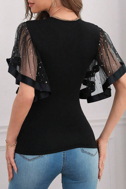 Star Mesh Flutter Sleeve Top