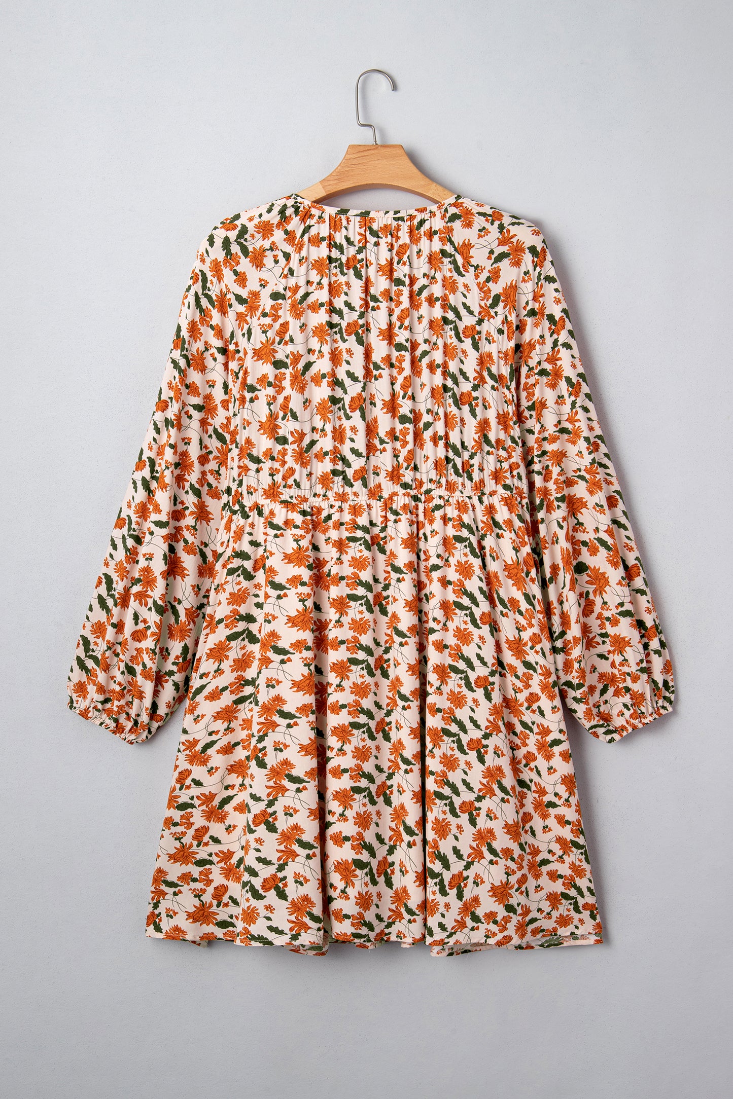 Plus Size Floral Long Sleeve V-Neck Babydoll Dress