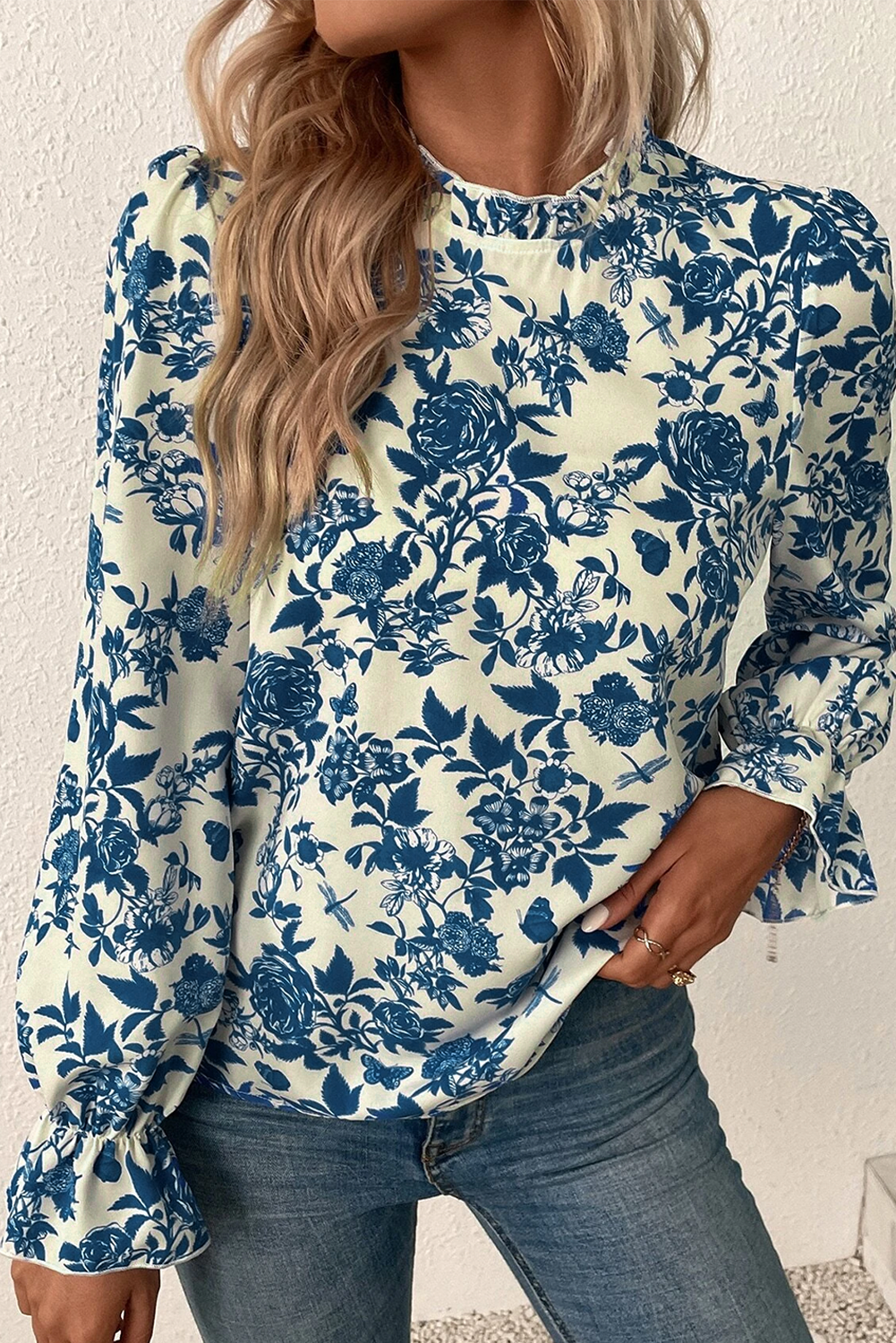 Floral Flounce Long Sleeve Blouse