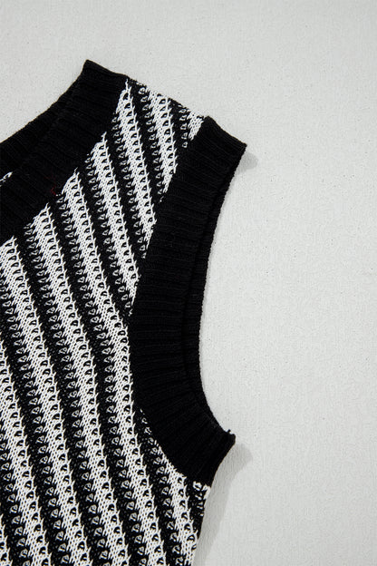 Chevron Contrast V-Neck Sleeveless Sweater Top