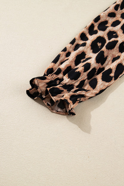 Leopard Smocked V-Neck Flowy Midi Dress