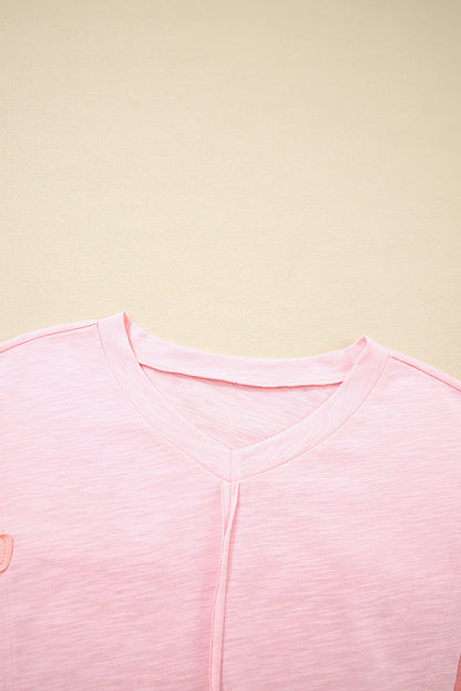 Flower Patch Exposed Seam 3/4 Sleeve T-Shirt