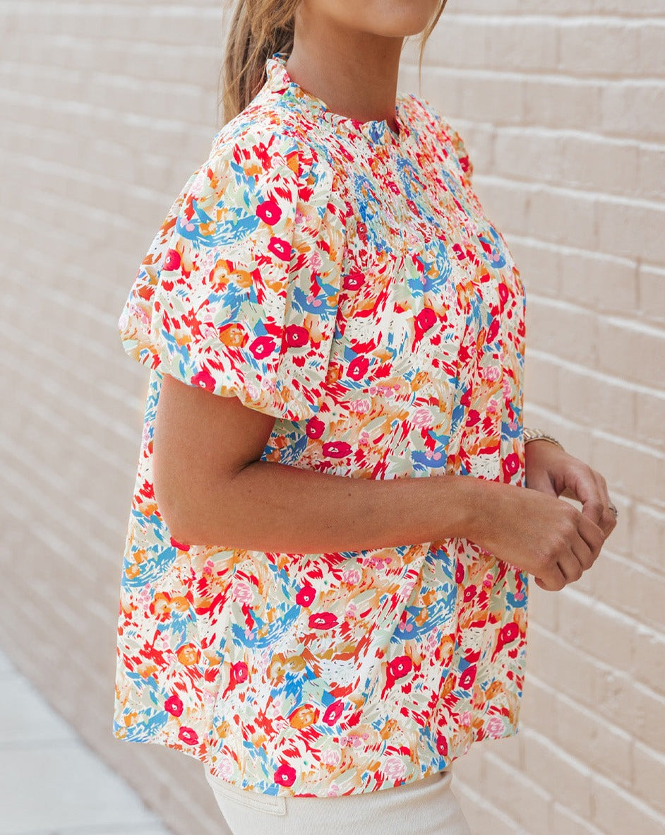 Floral Smocked Puff Sleeve Blouse