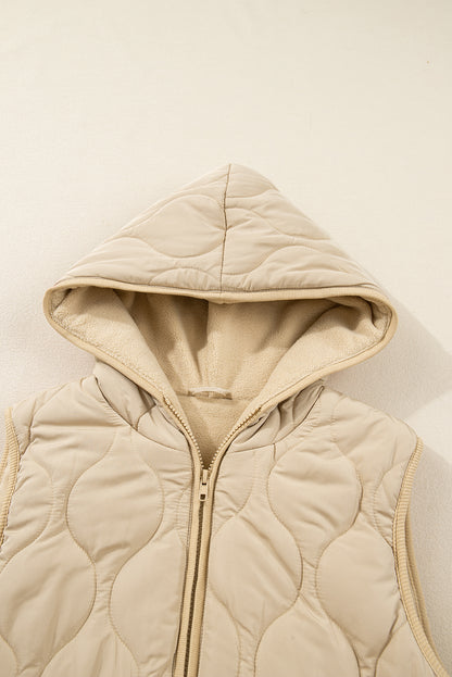 Solid Quilted Fleece Lined Zip Up Jacket Vest