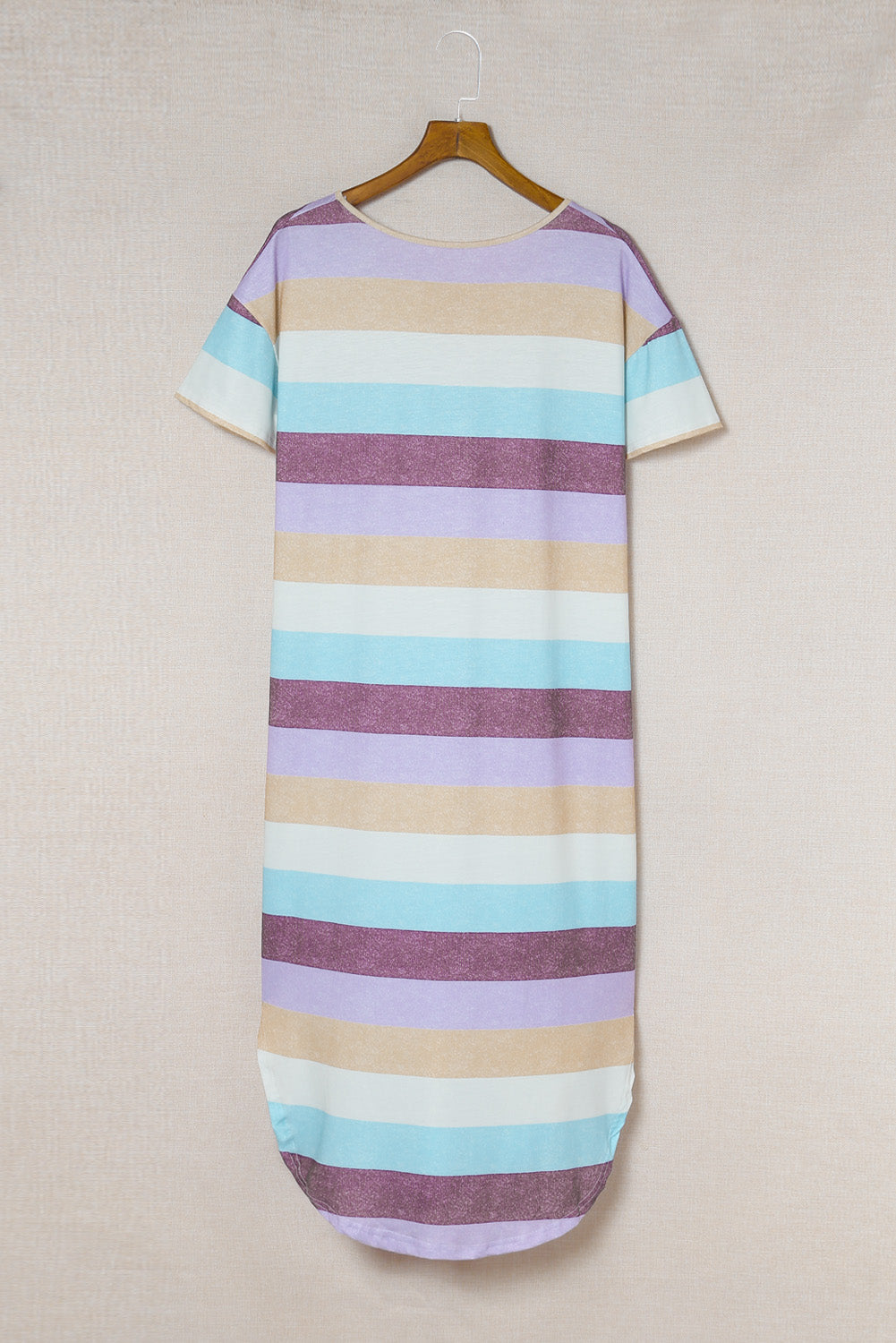 Stripe V-Neck T-Shirt Midi Dress