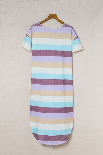 Stripe V-Neck T-Shirt Midi Dress