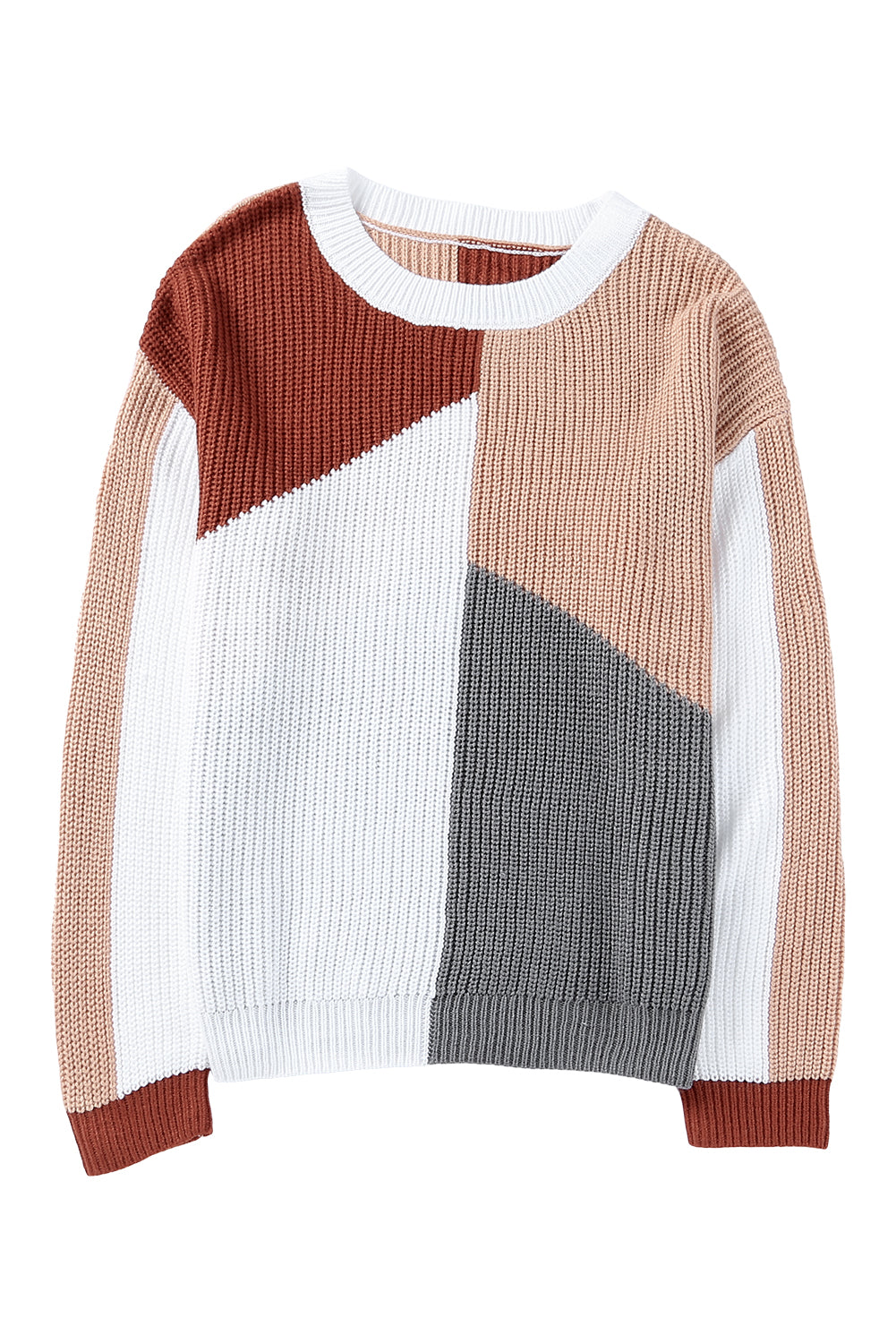 Colorblock Ribbed Trim Crewneck Sweater