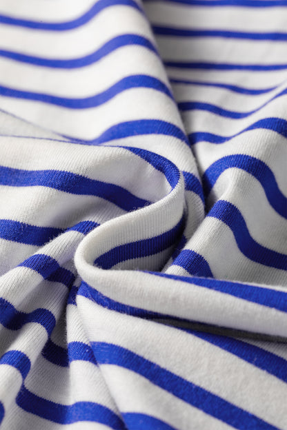 Stripe Contrast Trim Round Neck Cap Sleeve Tee