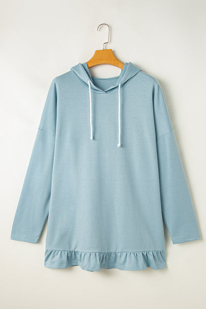 Solid Ruffle Hem Tunic Hoodie