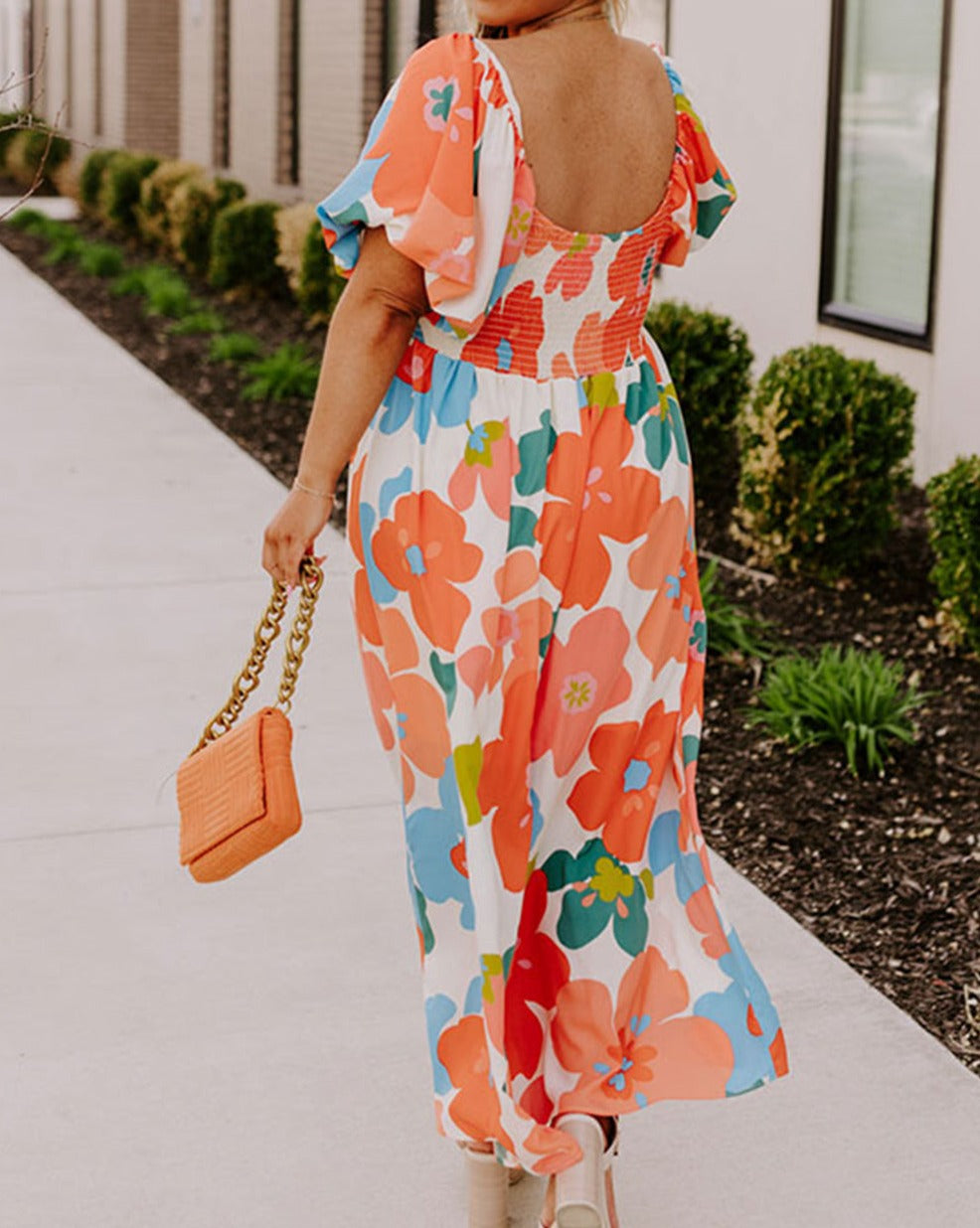 Floral Puff Sleeve Maxi Dress Plus Size