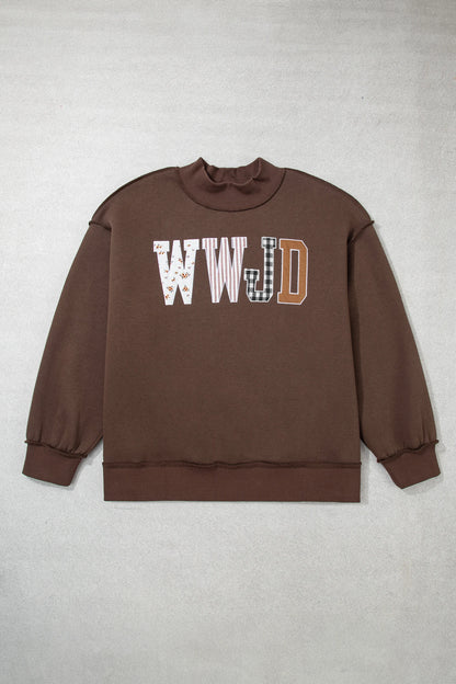 Plus Size WWJD Letter Print Exposed Seam Sweatshirt