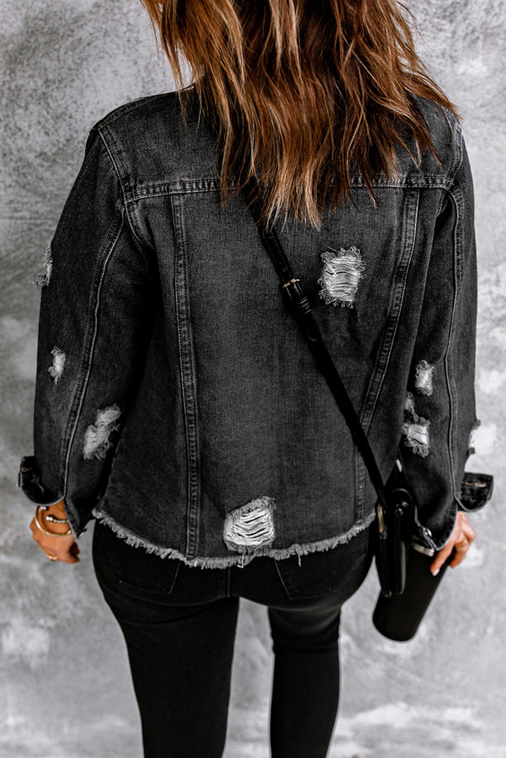 Denim Distressed Raw Hem Jacket