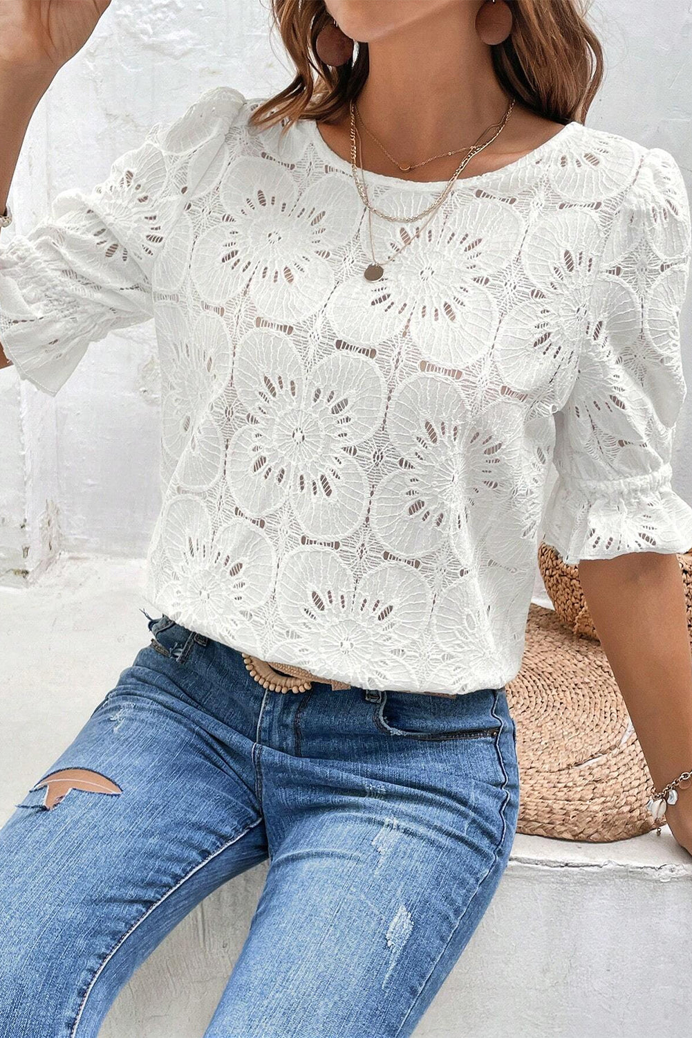 Floral Lace Short Sleeve Top