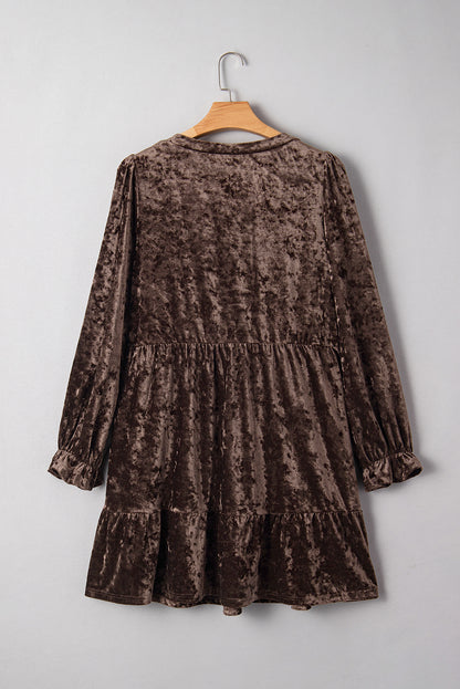 Plus Size Velvet Puff Sleeve Babydoll Mini Dress