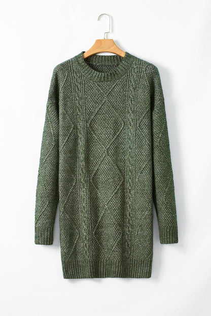 Solid Cable Knit Drop Shoulder Sweater Dress