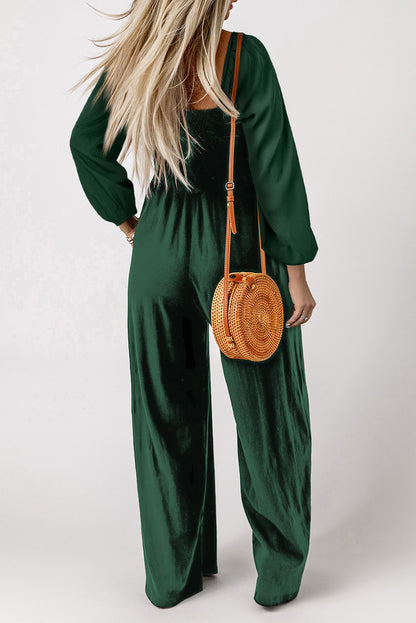 Smocked Long Sleeve Pocketed Jumpsuit