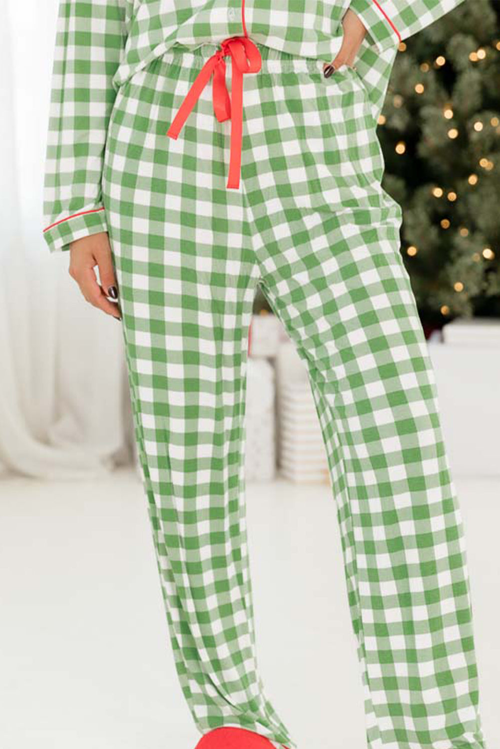 Plaid Shirt and Pants Pajama Set