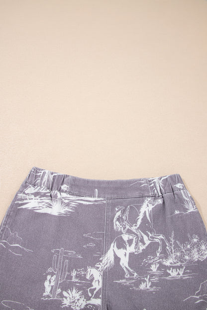 Western Denim Elastic Waist Shorts