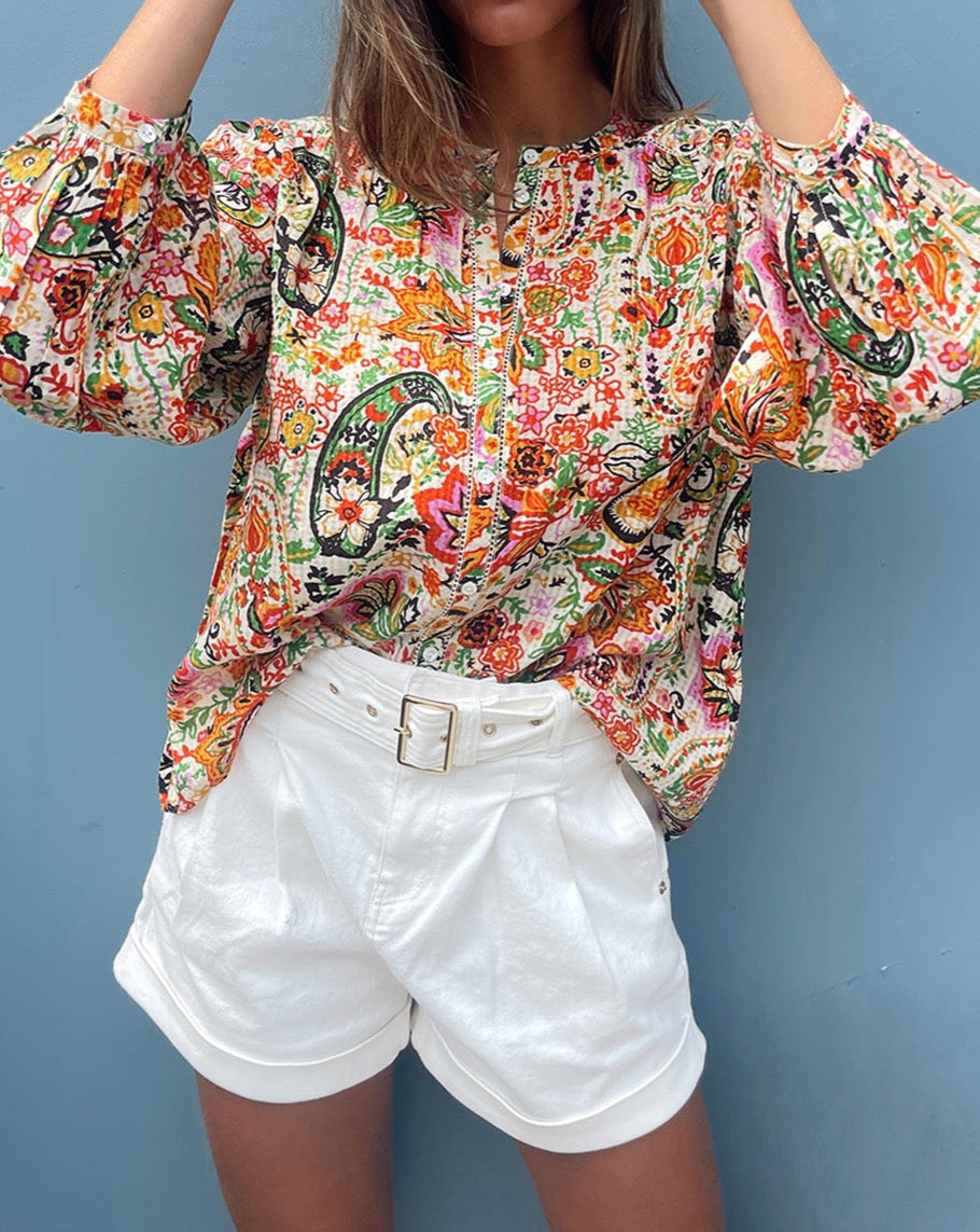 Multicolor Floral Puff Sleeve Shirt