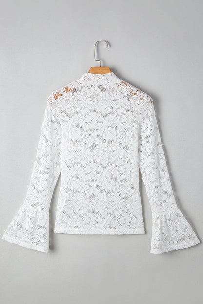 Solid Lace Crochet Bell Sleeve Blouse