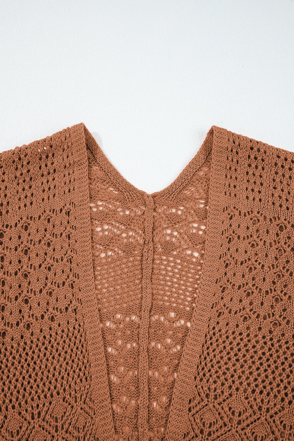 Solid Hollow Knit Open-Front Cardigan