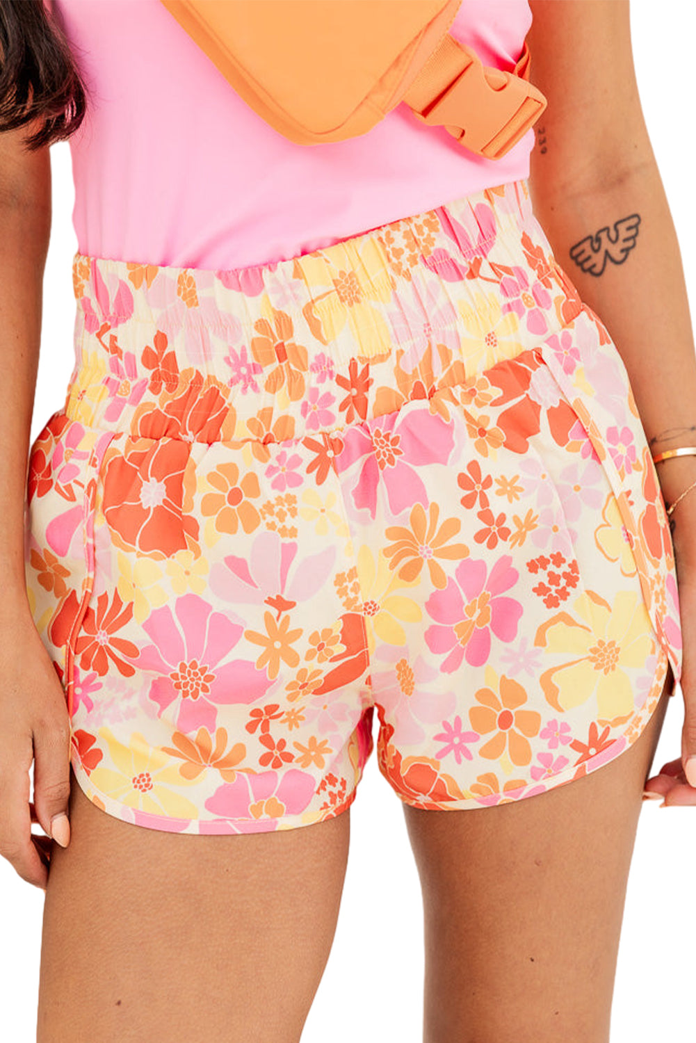 Floral Shirred High Waist Shorts