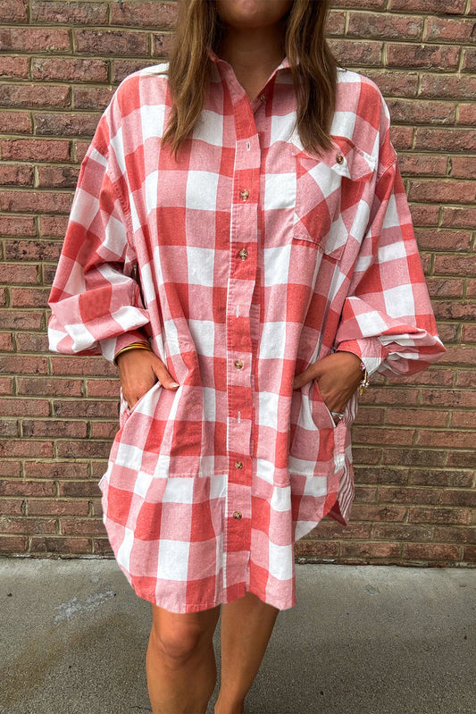 Plaid Puff Sleeve Shirt Dress