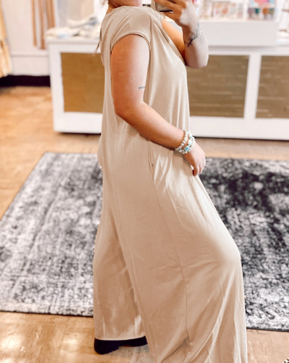 Cap Sleeve Wide Leg Jumpsuit Plus Size