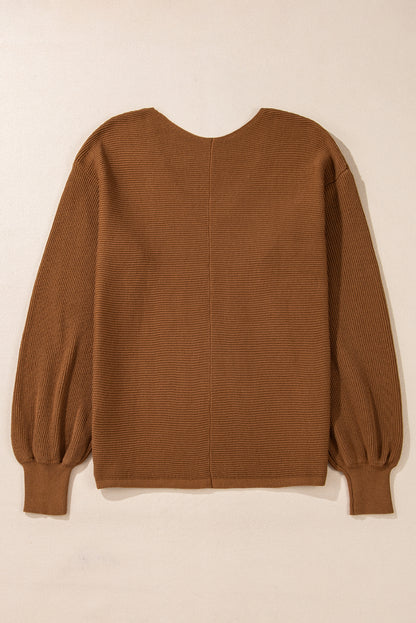 Ribbed Long Sleeve V-Neck Sweater