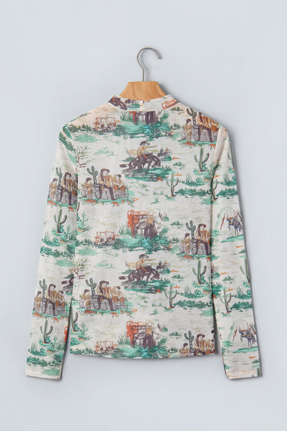 Western Long Sleeve Round Neck Slim Top