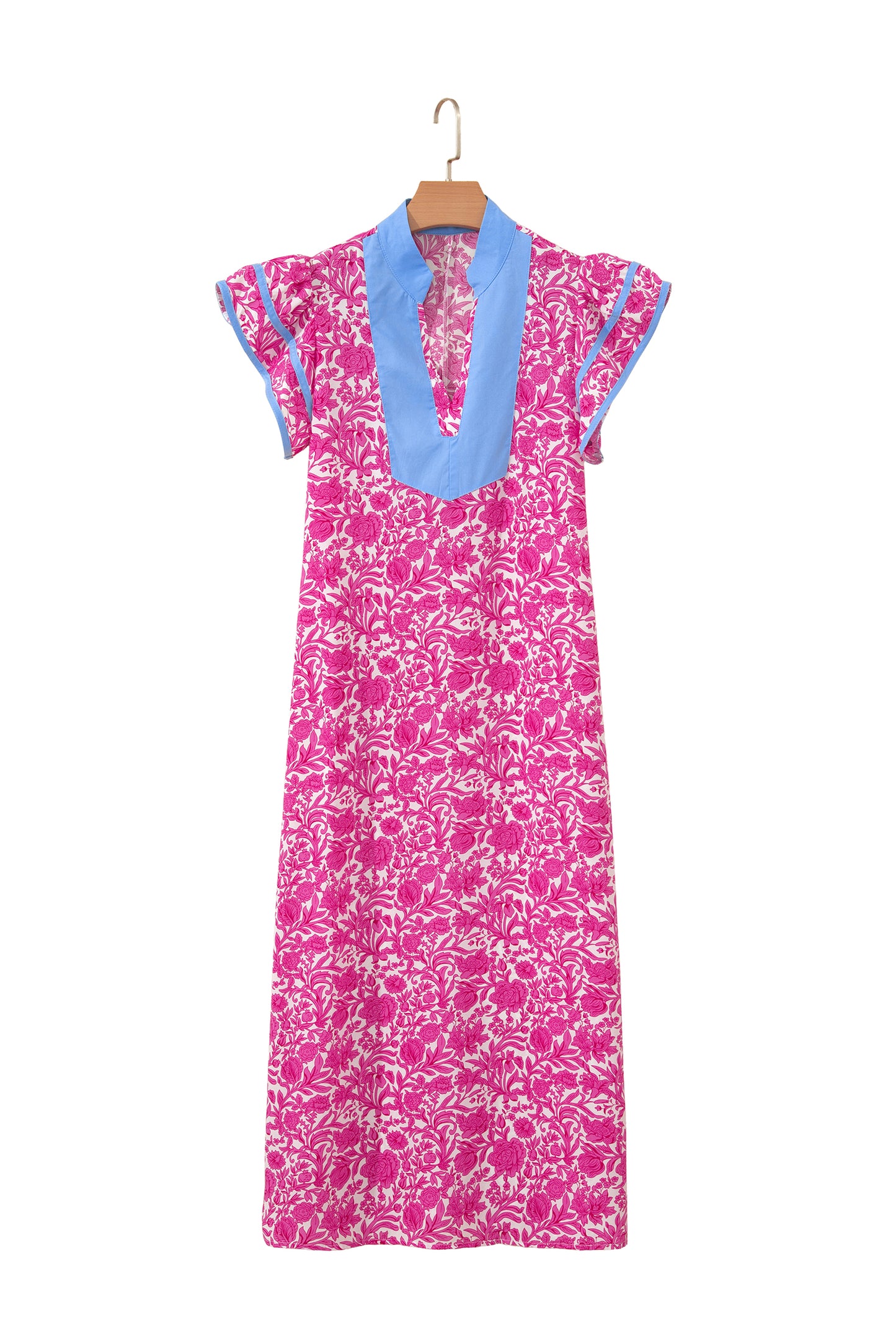 Floral Colorblock Patchwork V-Neck Midi Dress