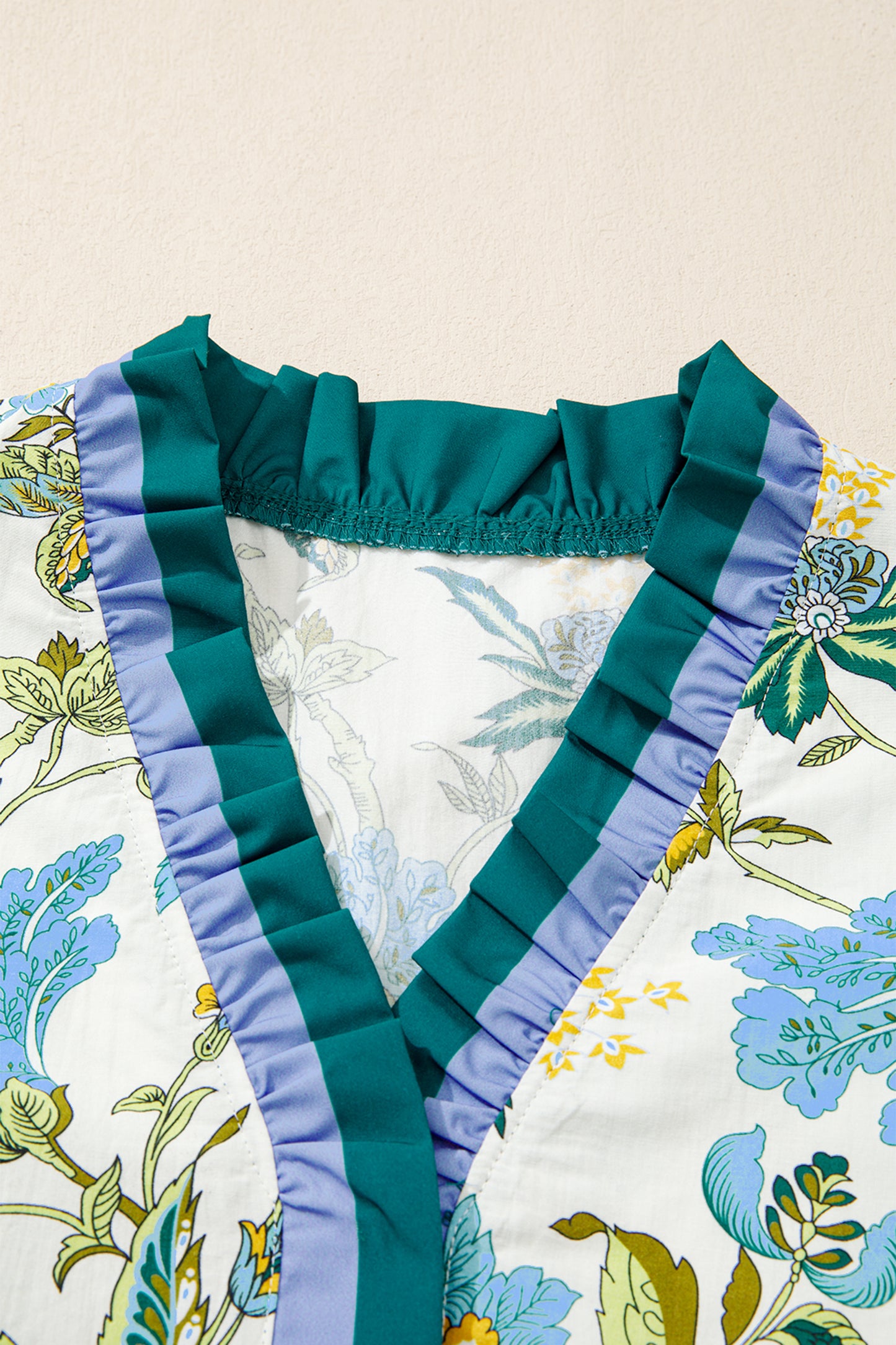 Floral Contrast Frill Stripe Trim Blouse