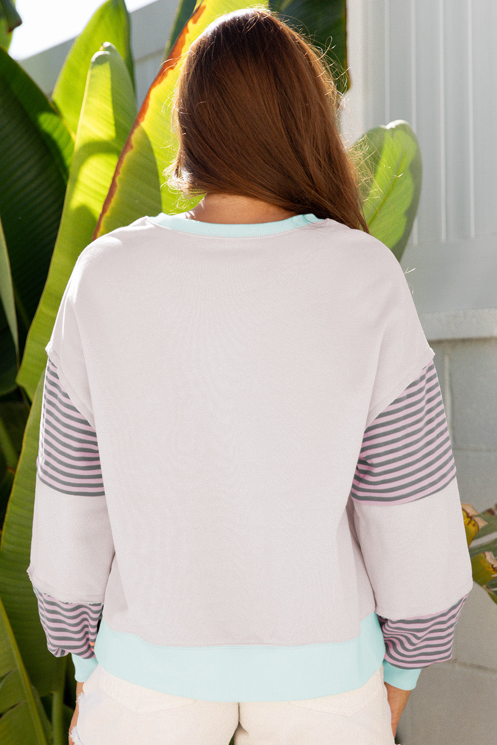 Stripe Colorblock Drop Shoulder Sweatshirt