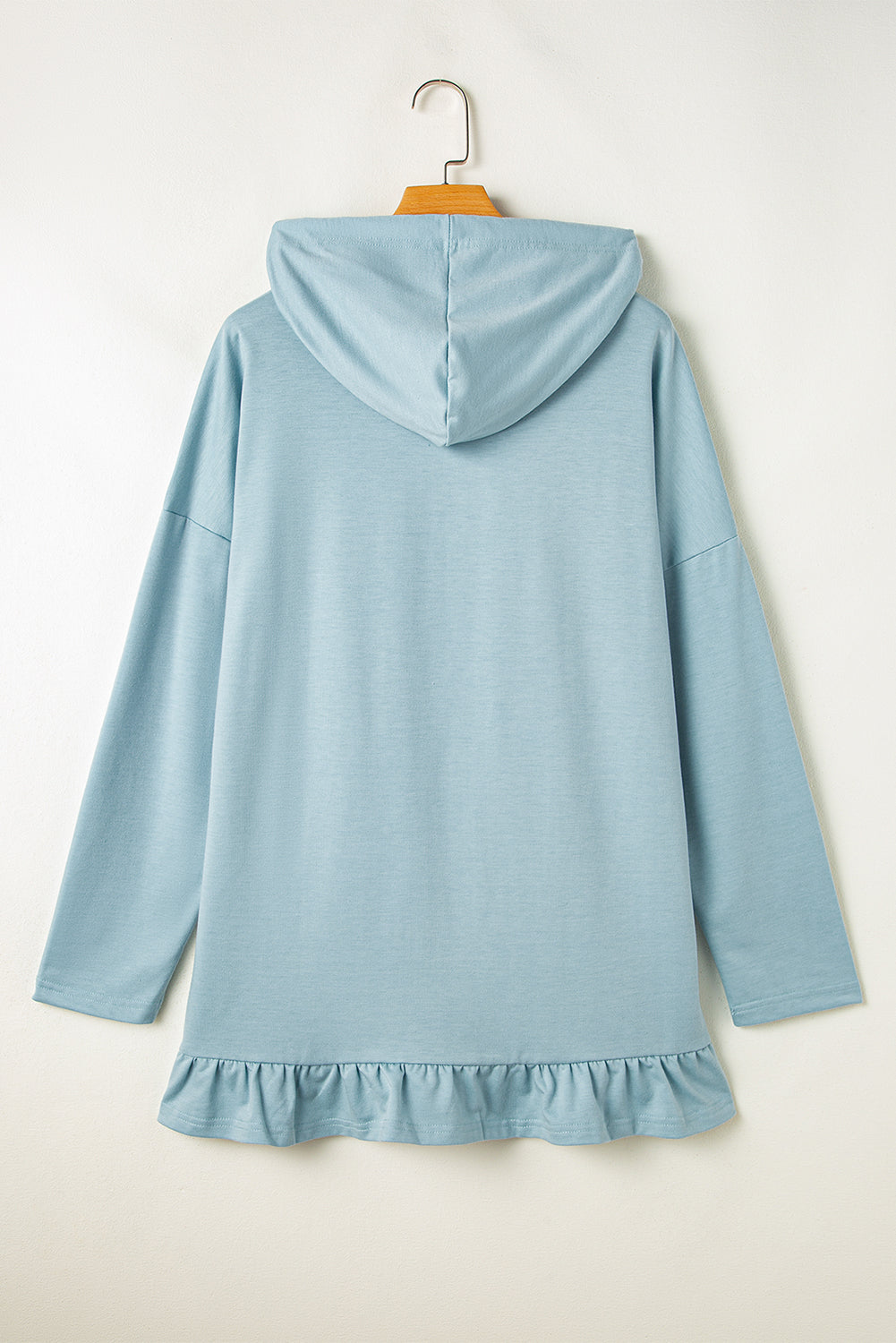 Solid Ruffle Hem Tunic Hoodie