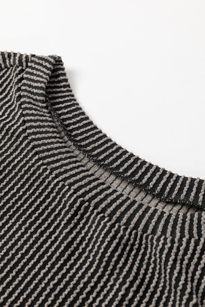 Corded Knit Long Sleeve Top and Shorts Set