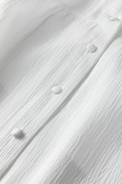 Solid Crinkled Lantern Sleeve Buttoned Shirt