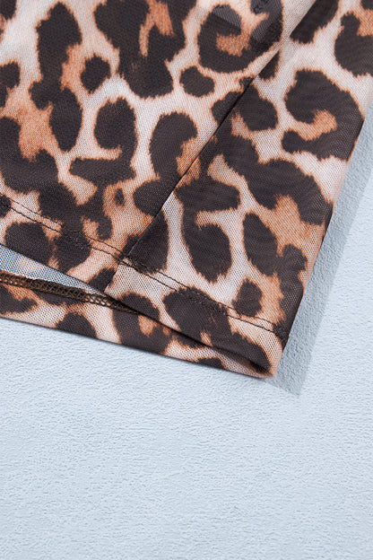 Plus Size Leopard Mesh Mock Neck Top