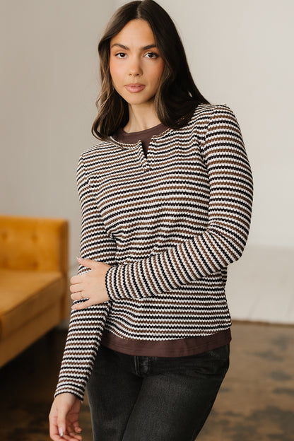 Stripe Textured Knit Long Sleeve T-Shirt