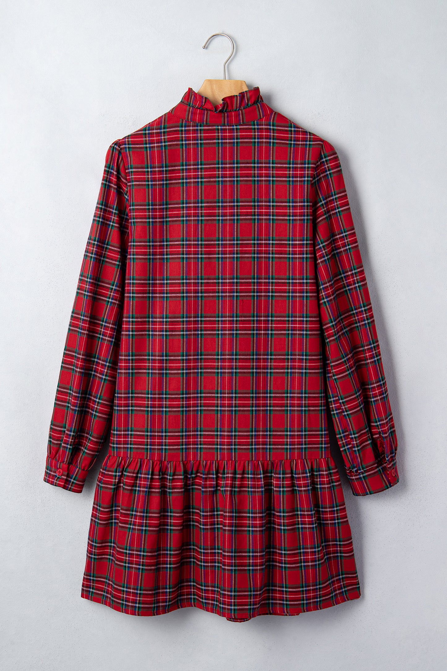 Plaid Long Sleeve Drop Waist Mini Dress