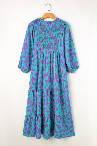 Abstract Puff Sleeve Maxi Dress