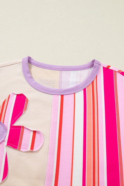 Flower Patch Stripe Colorblock Short Sleeve Top