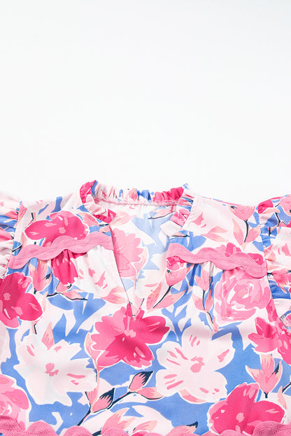 Floral Ric-Rac Flutter Sleeve V-Neck Dress