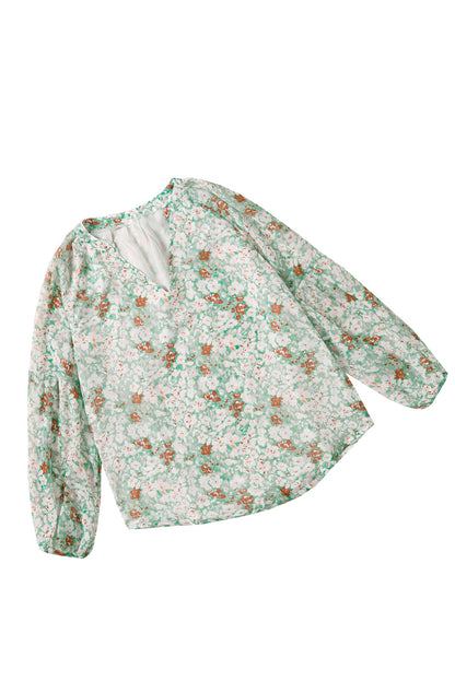 Floral Puff Sleeve V-Neck Top