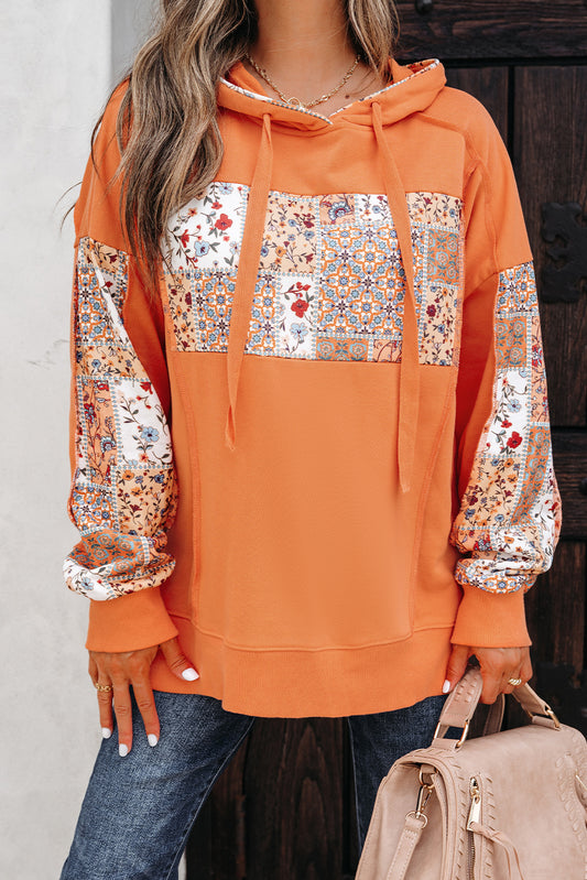 Floral Patchwork Drawstring Hoodie