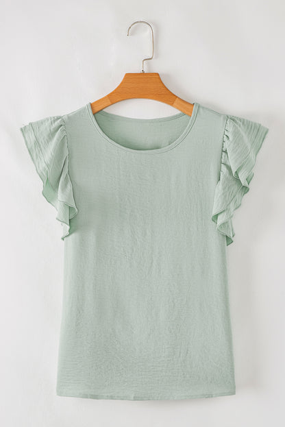 Solid Ruffle Short Sleeve Blouse