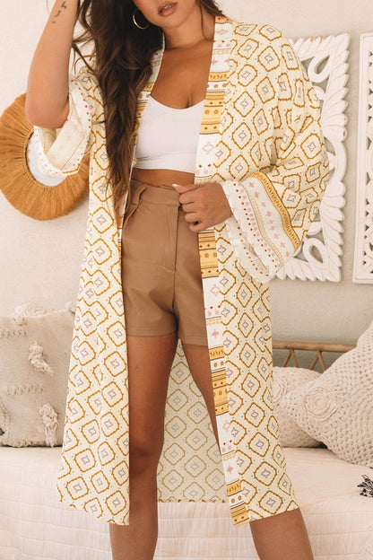 Geometric Wide Sleeve Long Kimono