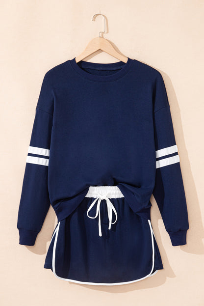Varsity Stripe Pullover and Mini Skirt Set