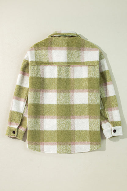 Plaid Button-Up Flap Pockets Shacket