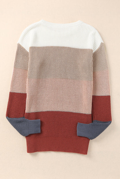 Colorblock Stripe Round Neck Pullover Sweater